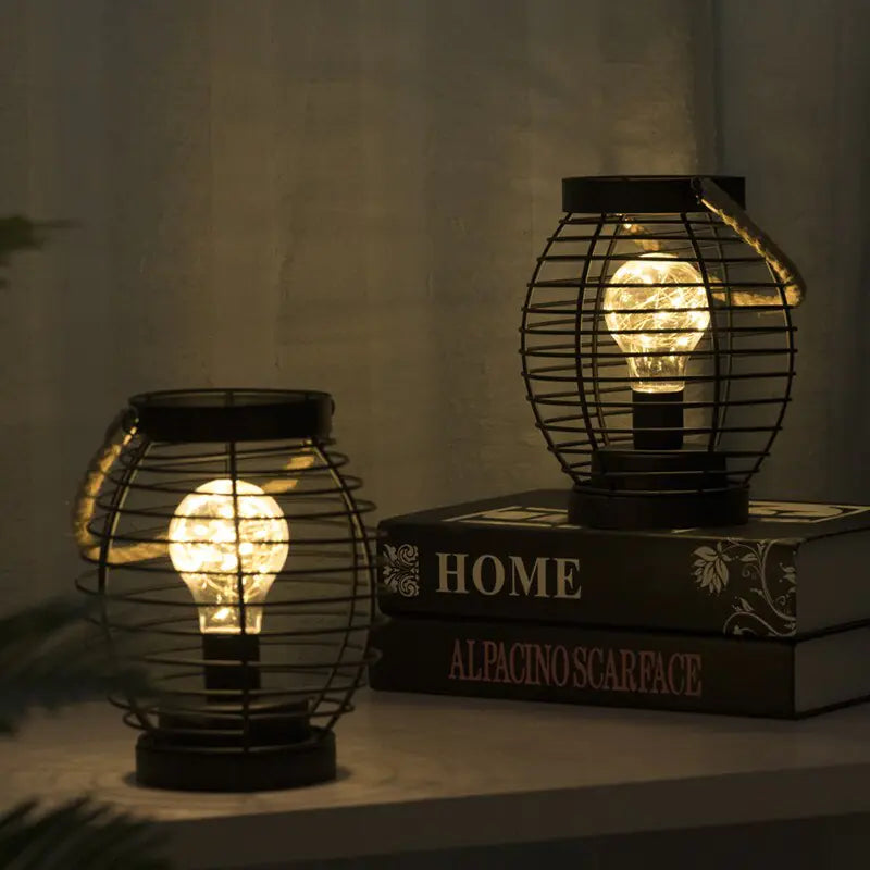 LED Iron Lantern Table Lamp